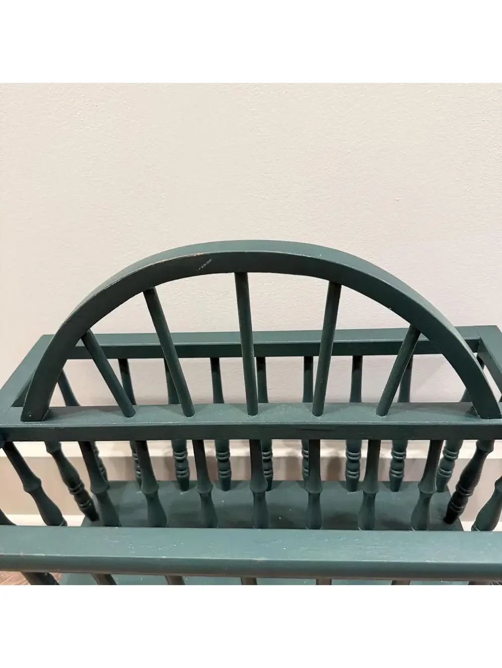 Vintage Dark Green American Spindle Magazine Rack